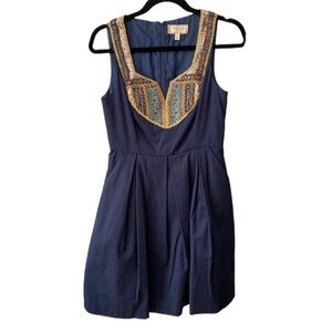 Beautiful beaded neckline navy cocktail dress